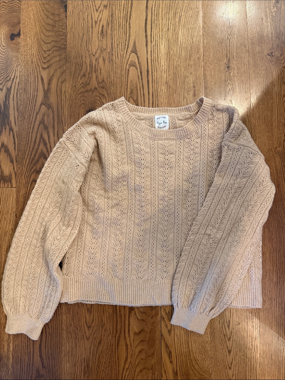 Hippie Rose Cable Knit Crewneck Sweater - Tan